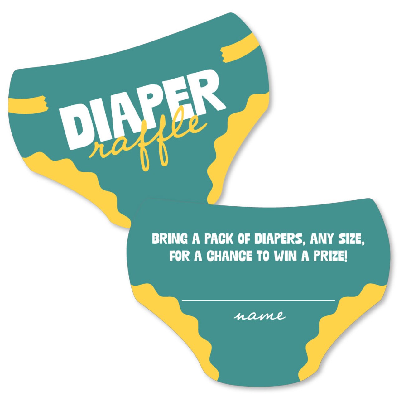 Big Dot of Happiness Teal Green and Yellow Wavy Diaper Raffle Game Cards, Retro Baby Shower Activities, Diaper-Shaped Raffle Ticket Inserts - 24 Count